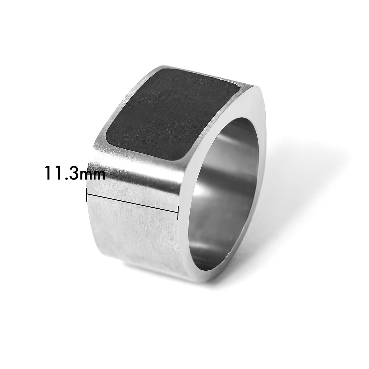 Black Enamel Rectangle Signet Stainless Steel Ring