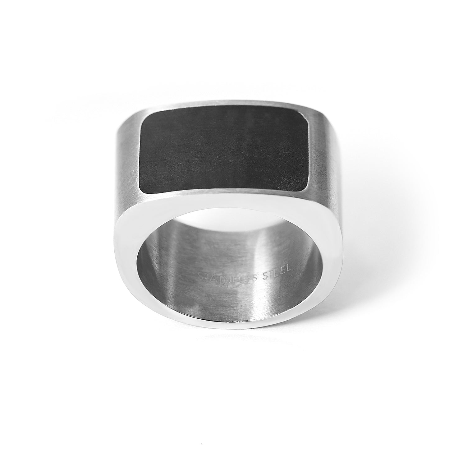 Black Enamel Rectangle Signet Stainless Steel Ring