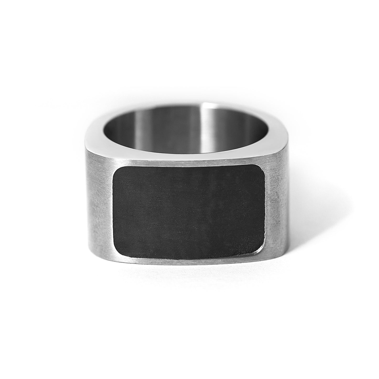 Black Enamel Rectangle Signet Stainless Steel Ring