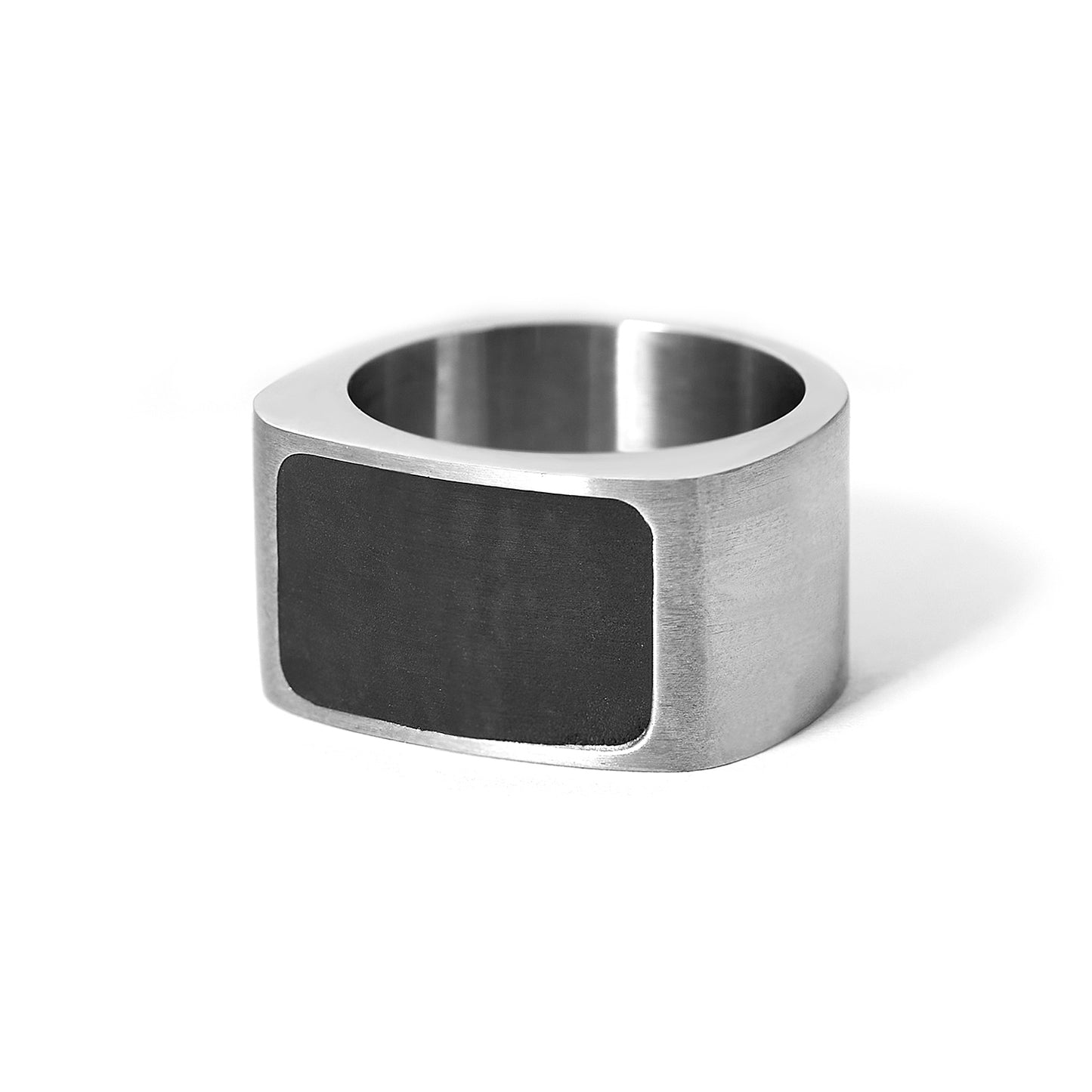 Black Enamel Rectangle Signet Stainless Steel Ring