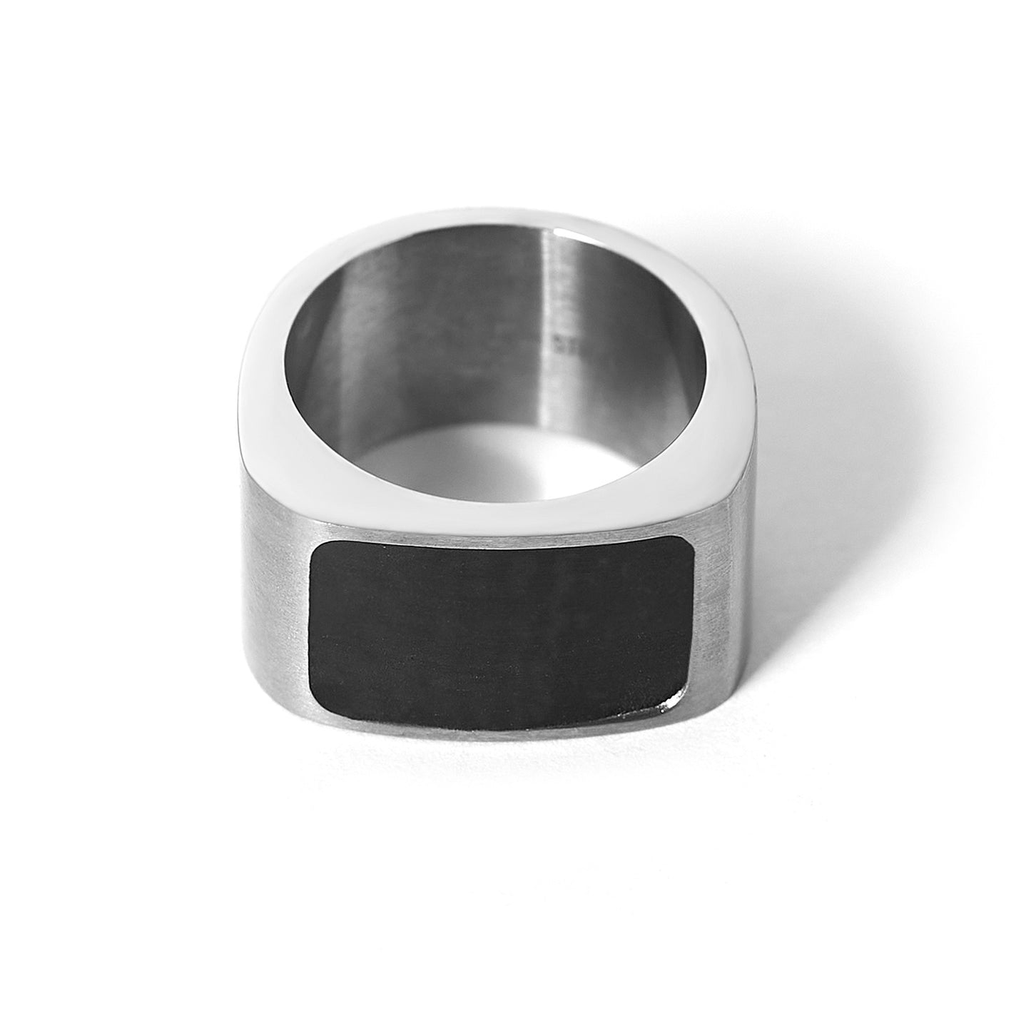 Black Enamel Rectangle Signet Stainless Steel Ring