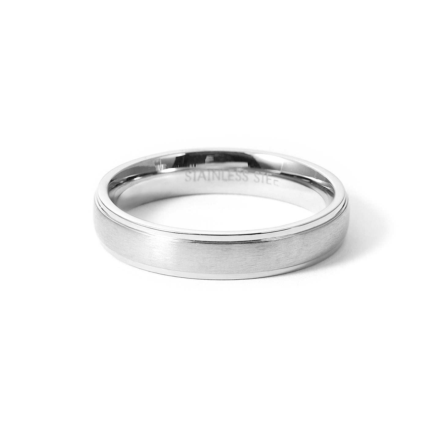 Stainless Steel Brushed Men's Wedding Ring with Polished Beveled Edges