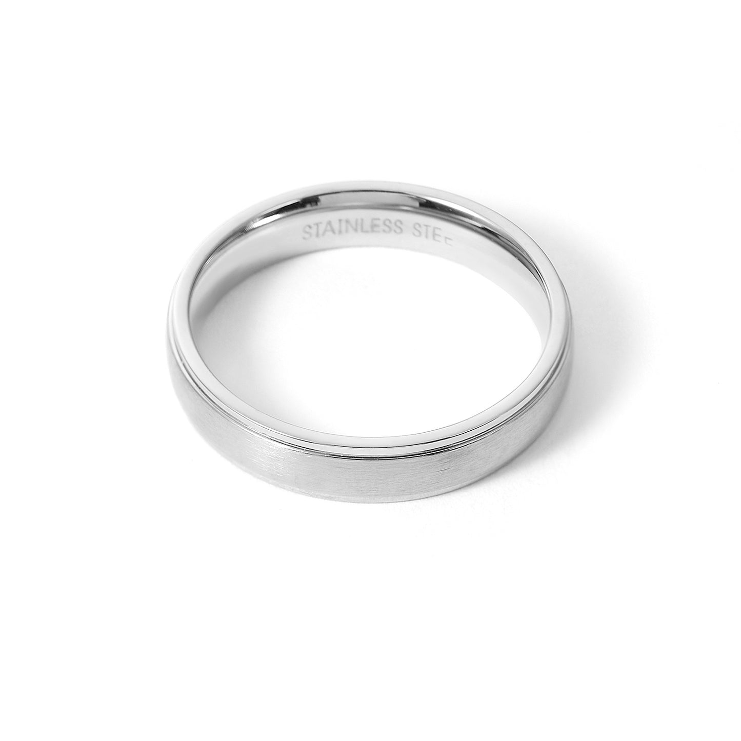 Stainless Steel Brushed Men's Wedding Ring with Polished Beveled Edges