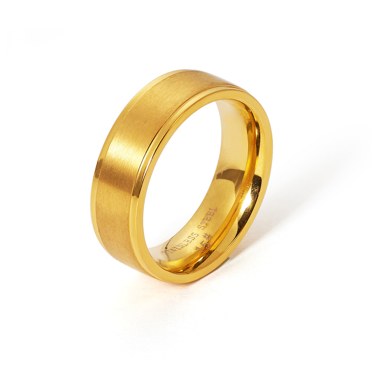 Brushed and Polished Comfort Fit Gold Plated Stainless Steel Men Ring