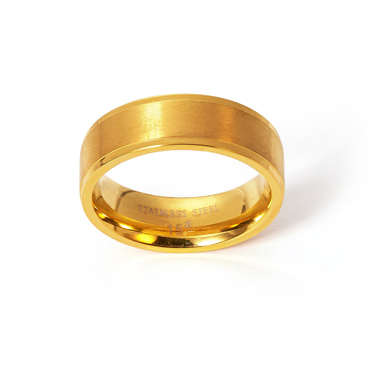 Brushed and Polished Comfort Fit Gold Plated Stainless Steel Men Ring