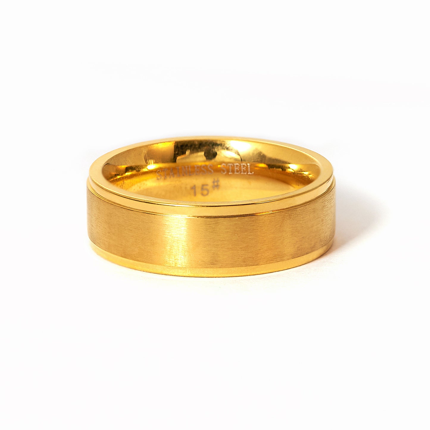 Brushed and Polished Comfort Fit Gold Plated Stainless Steel Men Ring