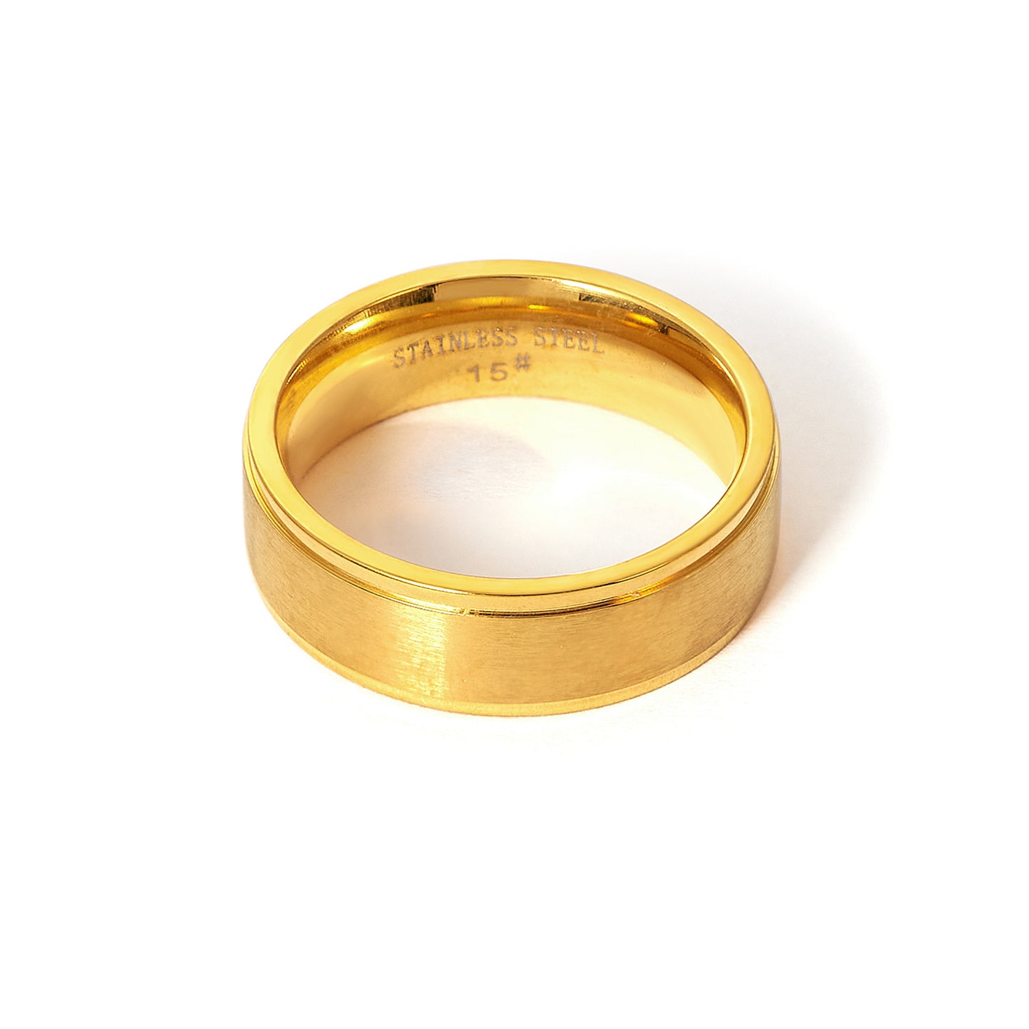 Brushed and Polished Comfort Fit Gold Plated Stainless Steel Men Ring