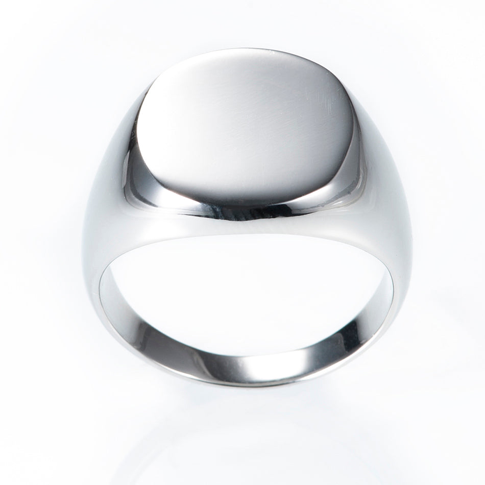 Stainless steel oval face engravable signet ring