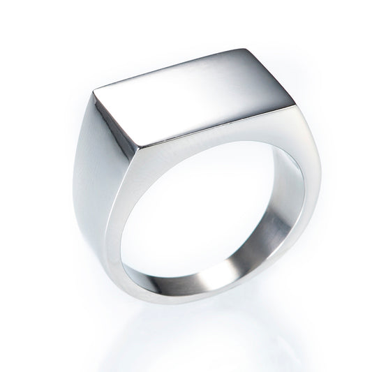Stainless steel rectanglel face engravable signet ring