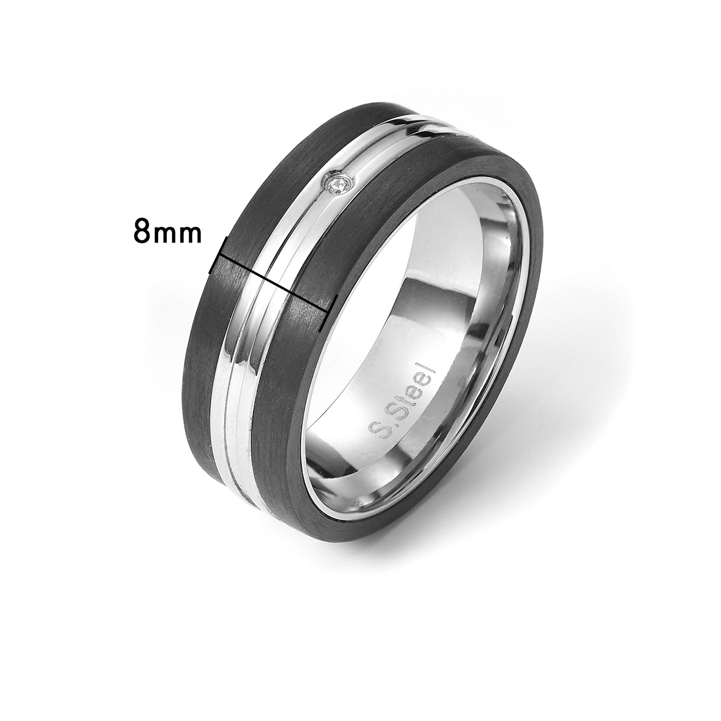 Men's Beveled Edge Silver Tone 8mm Wedding Ring in Stainless steel