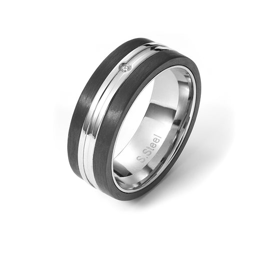 Men's Beveled Edge Silver Tone 8mm Wedding Ring in Stainless steel