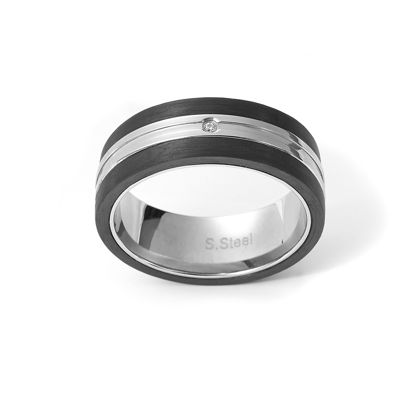 Men's Beveled Edge Silver Tone 8mm Wedding Ring in Stainless steel