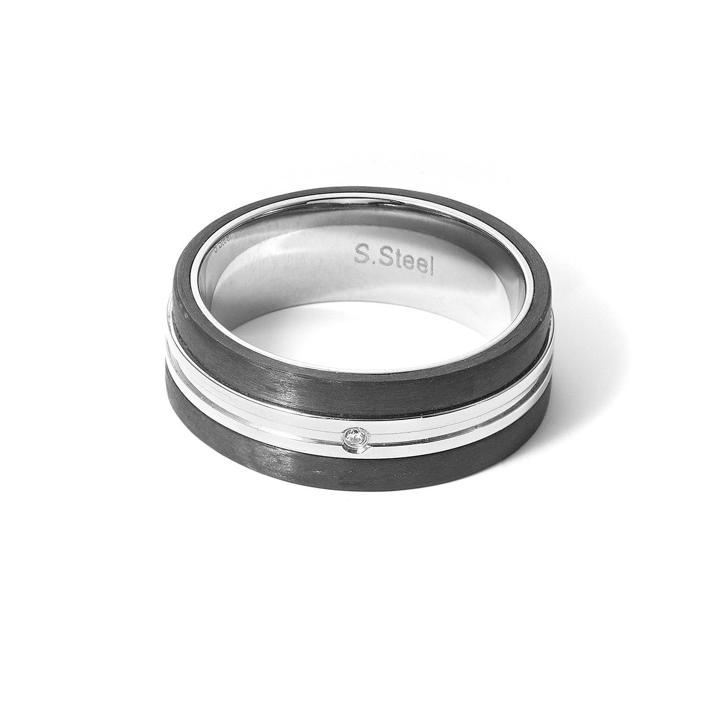 Men's Beveled Edge Silver Tone 8mm Wedding Ring in Stainless steel