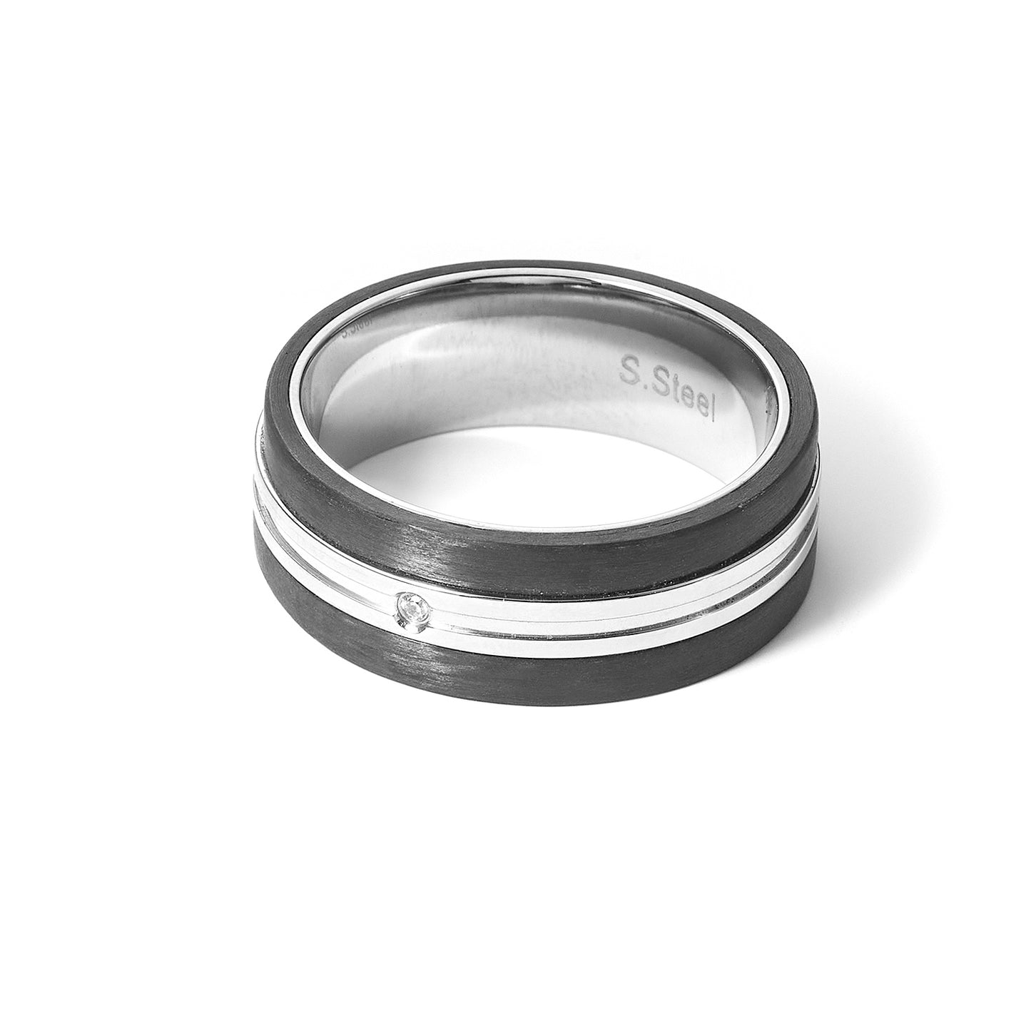 Men's Beveled Edge Silver Tone 8mm Wedding Ring in Stainless steel