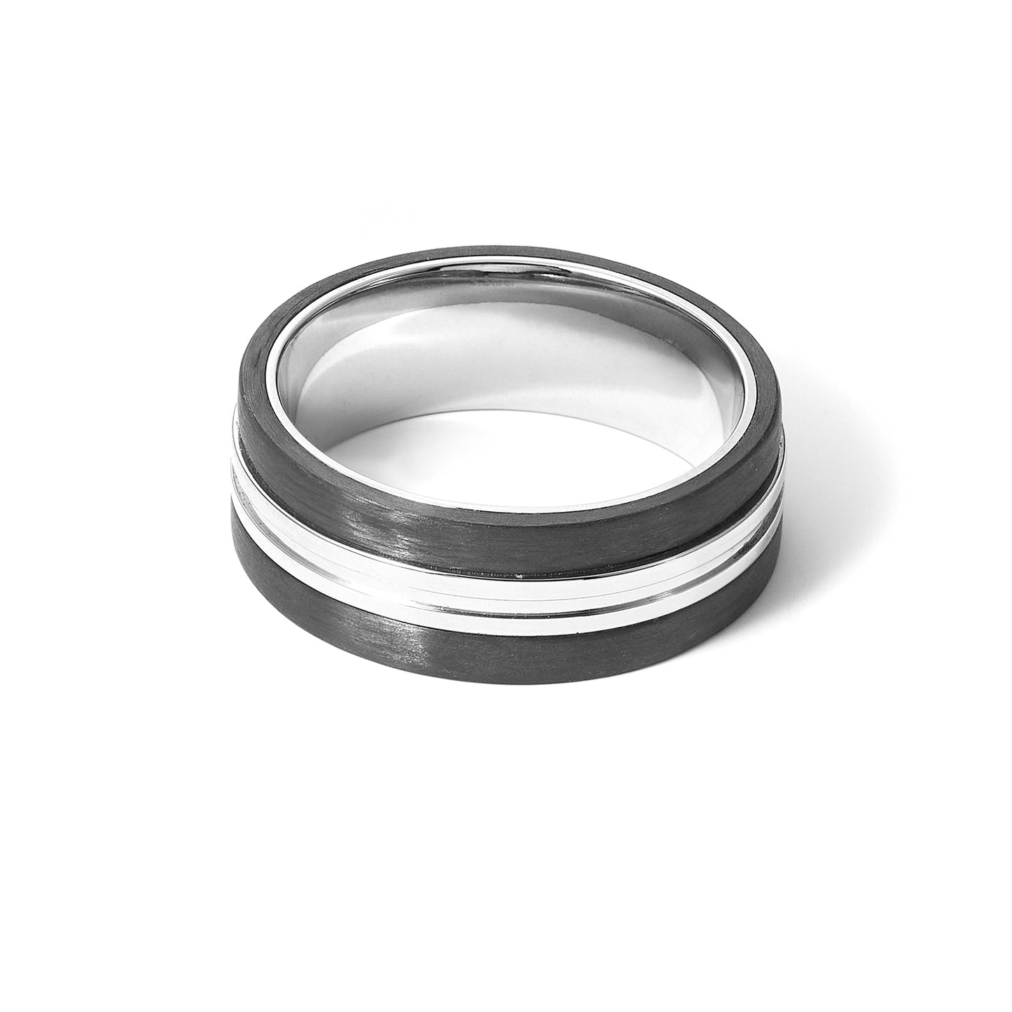 Men's Beveled Edge Silver Tone 8mm Wedding Ring in Stainless steel