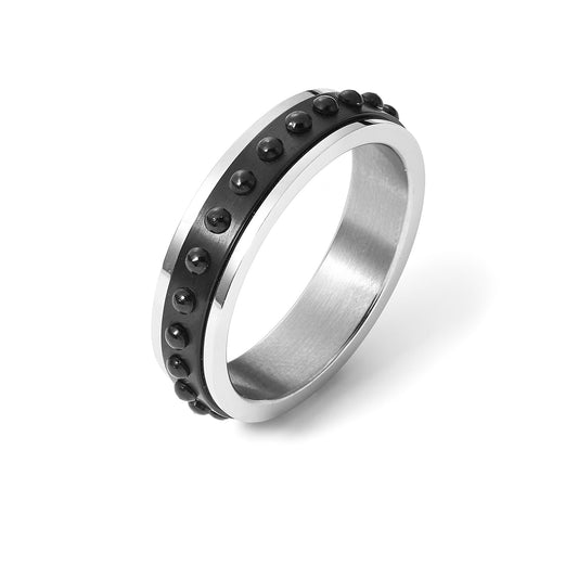 Stainless steel black beaded ring for men