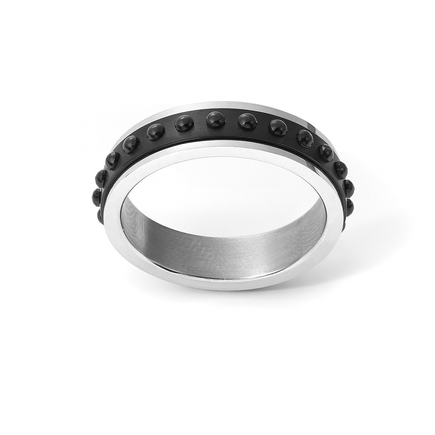 Stainless steel black beaded ring for men