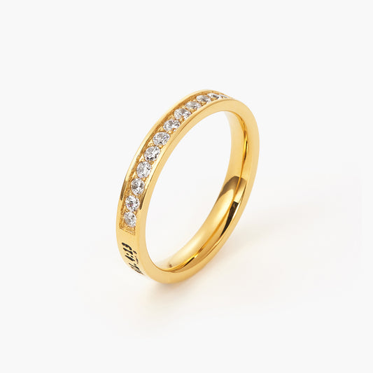 3MM Women's Goldtone Plated Stainless Steel  Eternity Ring, Wedding Band with Pave Set Cubic Zirconia